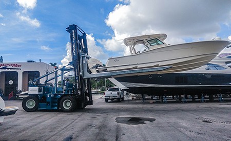 forklift holding boat